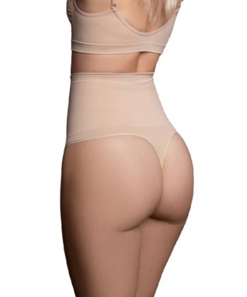 BYE-BRA – CINTA MODELADORA SEM COSTURAS ESTILO TANGA BEGE – TAMANHO M