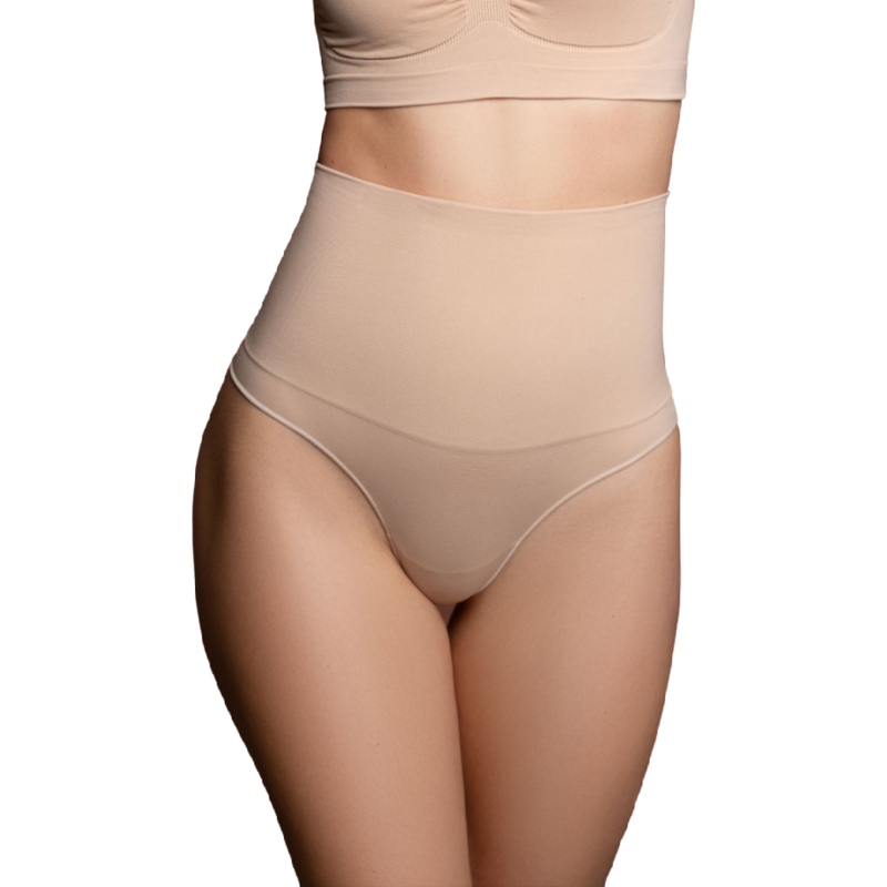 BYE-BRA – CINTA MODELADORA SEM COSTURAS ESTILO TANGA BEGE – TAMANHO M - Imagem 2