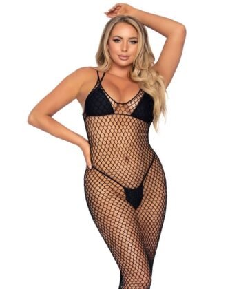 LEG AVENUE - MAXI VESTIDO DE RED TRENZADA CON ESPALDA DESCUBIERTA NEGRO