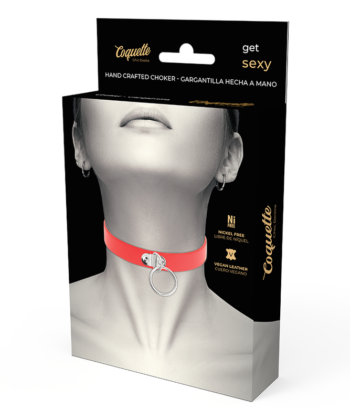 COQUETTE CHIC DESIRE - COLAR DE COURO VEGANO VERMELHO ACESSÓRIO FETISH MULHER
