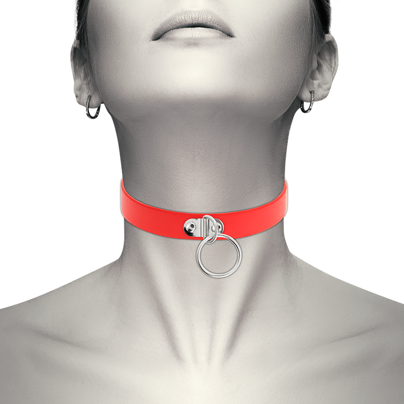 COQUETTE CHIC DESIRE - COLAR DE COURO VEGANO VERMELHO ACESSÓRIO FETISH MULHER - Imagem 4