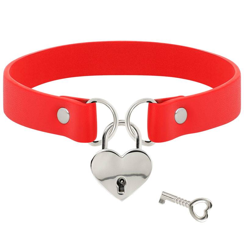 COQUETTE CHIC DESIRE - COLAR DE COURO VEGANO VERMELHO COM ACESSÓRIO DE CORAO COM CHAVE - Imagem 5