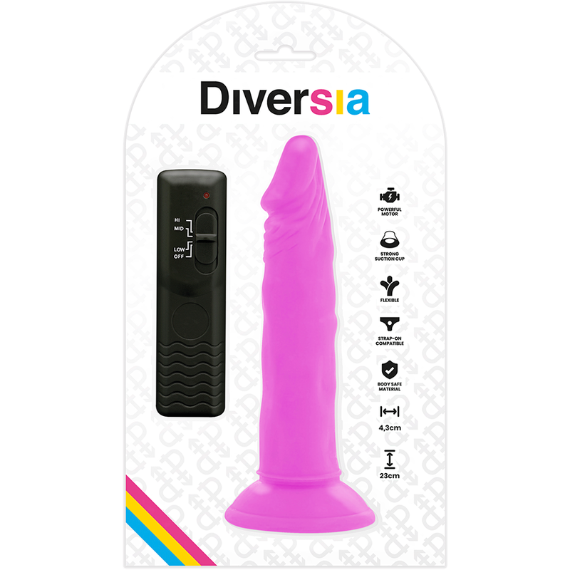 DIVERSIA – DILDO VIBRADOR FLEXÍVEL LILÁS 23 CM -O- 4.3 CM - Image 5