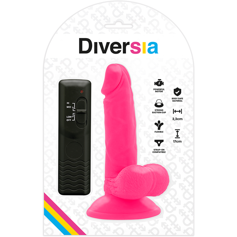 DIVERSIA – DILDO VIBRADOR FLEXÍVEL ROSA 17 CM -O- 3.3 CM - Imagem 5