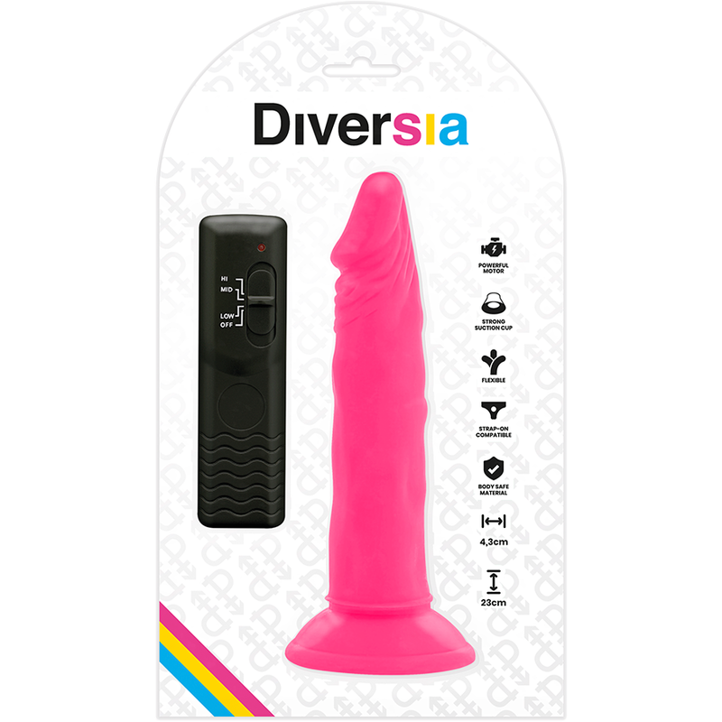DIVERSIA – DILDO VIBRADOR FLEXÍVEL ROSA 23 CM -O- 4.3 CM - Imagem 2