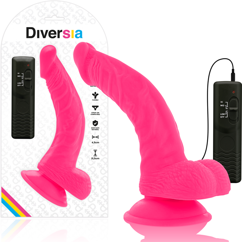 DIVERSIA – DILDO VIBRADOR FLEXÍVEL ROSA 21,5 CM - Imagem 2