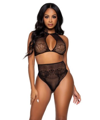LEG AVENUE - SET DOS PIEZAS TOP CORTO CUELLO HALTER Y TANGA TALLA ÚNICA