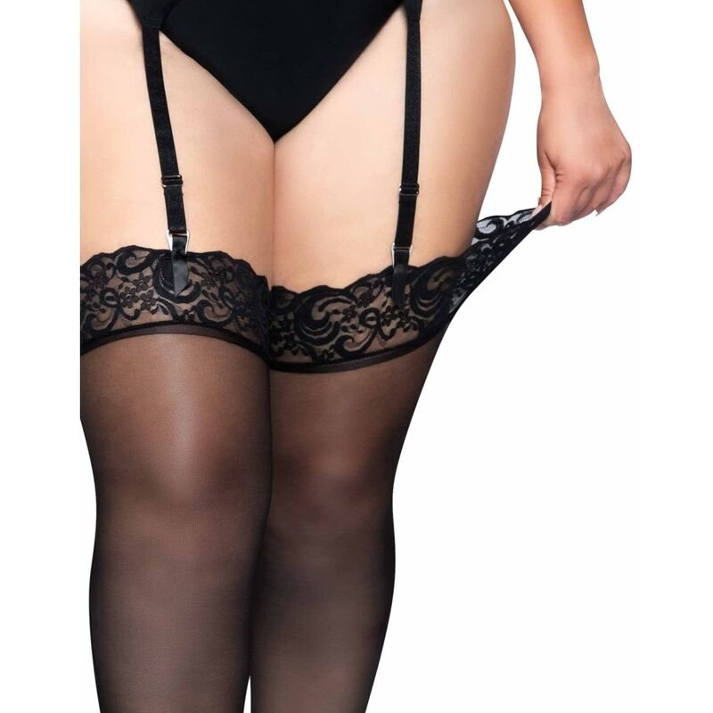 LEG AVENUE - OUTLET - MEDIAS DE NYLON NEGRAS CON ENCAJE SUPERIOR PLUS - Image 3