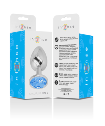 INTENSE - PLUG ANAL DE METAL DE ALUMÍNIO COM CRISTAL AZUL TAMANHO S
