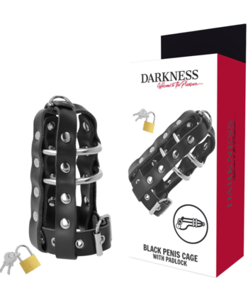 DARKNESS - GAIOLA DE CASTIDADE DE COURO COM FECHADURA