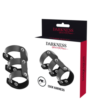 DARKNESS - ANEL DUPLO DE PÊNIS E TESTÍCULOS DE COURO AJUSTVEL