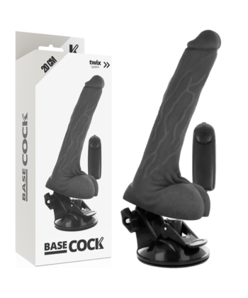 BASECOCK - VIBRADOR REALÍSTICO DE CONTROLE REMOTO PRETO COM TESTÍCULOS 20 CM