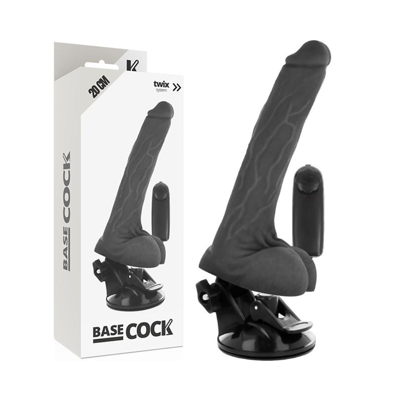 BASECOCK - VIBRADOR REALÍSTICO DE CONTROLE REMOTO PRETO COM TESTÍCULOS 20 CM