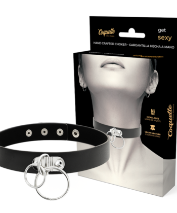 COQUETTE CHIC DESIRE - GARGANTILHA DE COURO VEGANO DE ANEL DUPLO