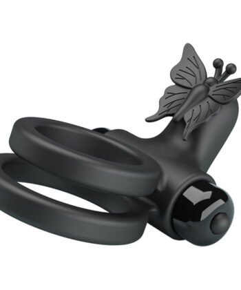 PRETTY LOVE - ANEL VIBRADOR DUPLO COM ESTIMULADOR PRETO