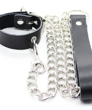 OHMAMA FETISH - COLAR PARA PÊNIS E ALÇA DE COURO COM CORRENTE DE METAL