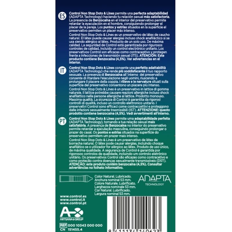 CONTROL - NONSTOP DOTS AND LINES CONDOMS 12 UNITS - Imagem 2
