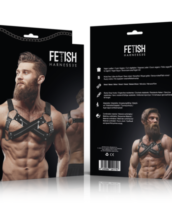 Alternative view of FETISH SUBMISSIVE ATTITUDE - ARNÊS DE BULLDOG DE PEITO CRUZADO DE NEOPRENE AJUSTVEL COM ZÍPERES PARA HOMENS