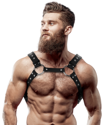 FETISH SUBMISSIVE ATTITUDE - ARNÊS DE PEITORAL DE COURO ECOLÓGICO MASCULINO COM TACHAS