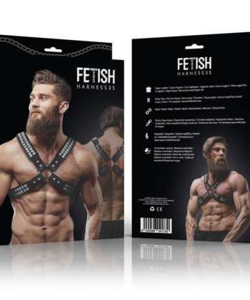 Alternative view of FETISH SUBMISSIVE ATTITUDE - ARNÊS DE COURO ECOLÓGICO COM PEITO CRUZADO E REBITES PARA HOMENS