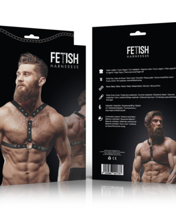 Alternative view of FETISH SUBMISSIVE ATTITUDE - ARNÊS DE PEITO DE COURO ECOLÓGICO COM SUPORTE DUPLO E TACHAS PARA HOMENS