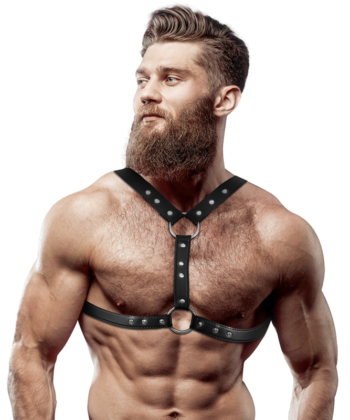 FETISH SUBMISSIVE ATTITUDE - ARNÊS DE PEITO DE COURO ECOLÓGICO COM SUPORTE DUPLO E TACHAS PARA HOMENS