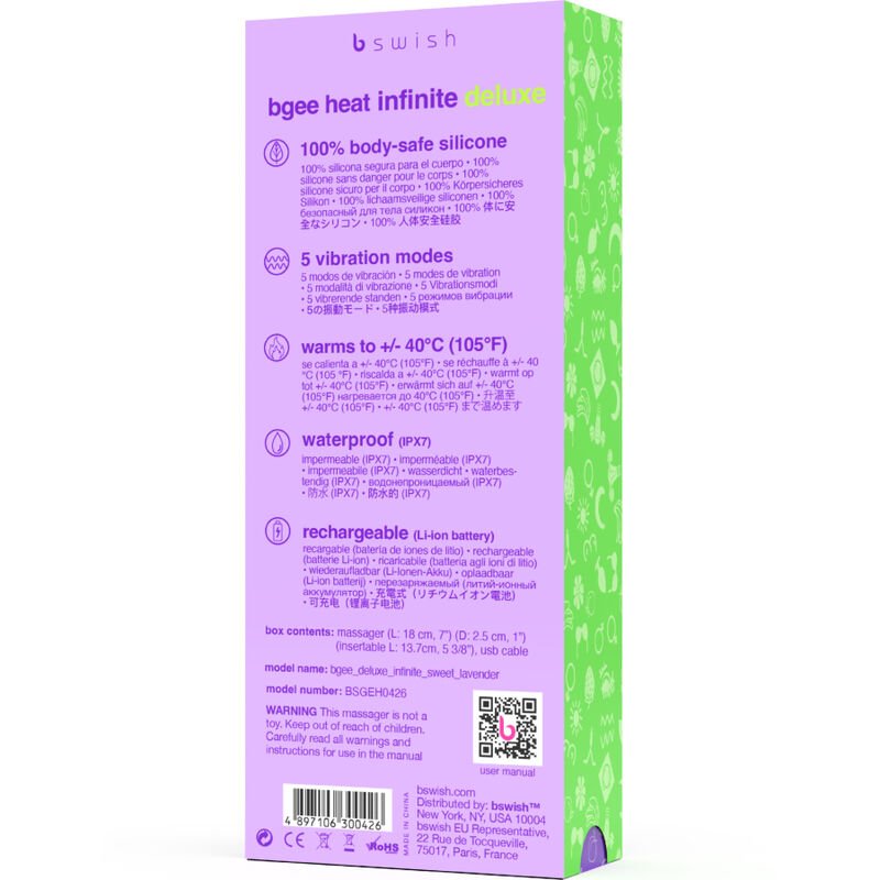 B SWISH - BGEE HEAT INFINITE DELUXE VIBRADOR RECARREGVEL LAVANDA SILICONE - Imagem 3