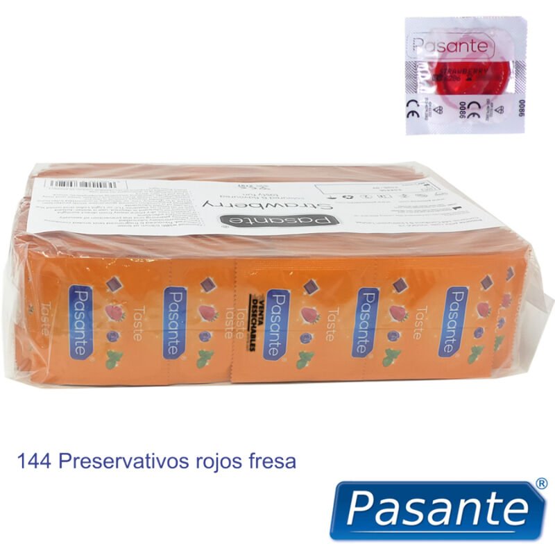 PASANTE - SACO DE PRESERVATIVO SABOR MORANGO 144 UNIDADES - Imagem 3