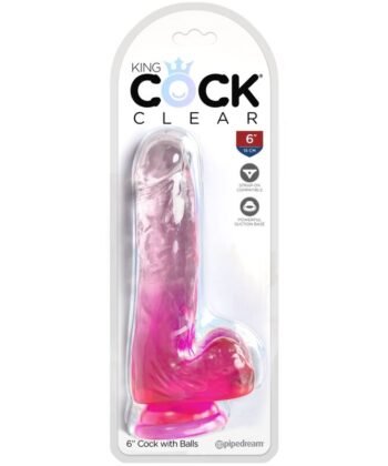 Alternative view of KING COCK - CLEAR PÊNIS REALÍSTICO COM BOLAS 13.5 CM ROSA