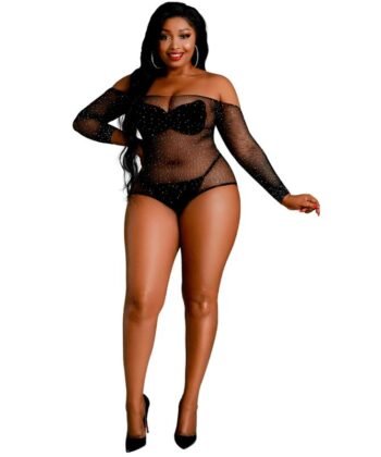 Alternative view of MOONLIGHT - MODELO 9 BODY MANGA COMPRIDA PRETO BRILHANTE PLUS SIZE