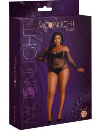 MOONLIGHT - MODELO 9 BODY MANGA COMPRIDA PRETO BRILHANTE PLUS SIZE