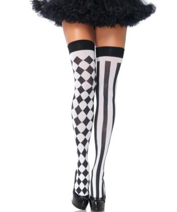LEG AVENUE - MEIAS ALTAS ARLEQUIN PRETAS/BRANCAS