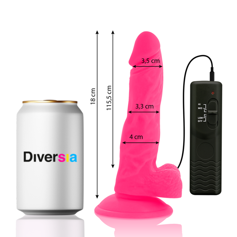 DIVERSIA – DILDO VIBRADOR FLEXÍVEL ROSA 18 CM -O- 4 CM - Image 2