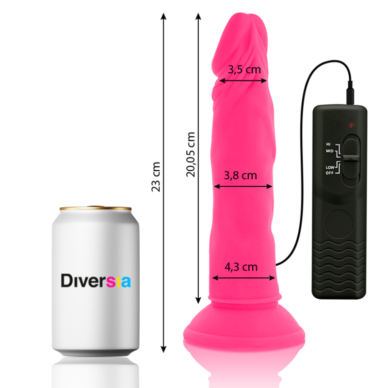 DIVERSIA – DILDO VIBRADOR FLEXÍVEL ROSA 23 CM -O- 4.3 CM