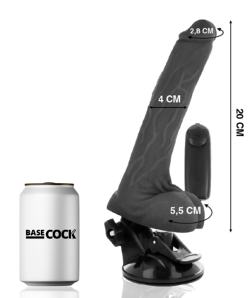 Alternative view of BASECOCK - VIBRADOR REALÍSTICO DE CONTROLE REMOTO PRETO COM TESTÍCULOS 20 CM