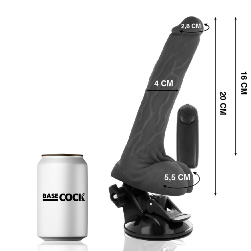 BASECOCK - VIBRADOR REALÍSTICO DE CONTROLE REMOTO PRETO COM TESTÍCULOS 20 CM - Image 2