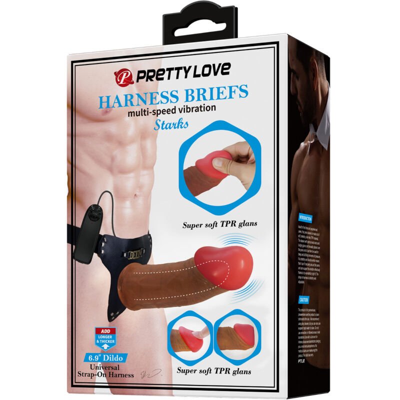 PRETTY LOVE - STARKS CUECAS DE ARNÊS DILDO VIBRAÇÃO MULTI-VELOCIDADE 17,5 CM CASTANHO CLARO - Imagem 3