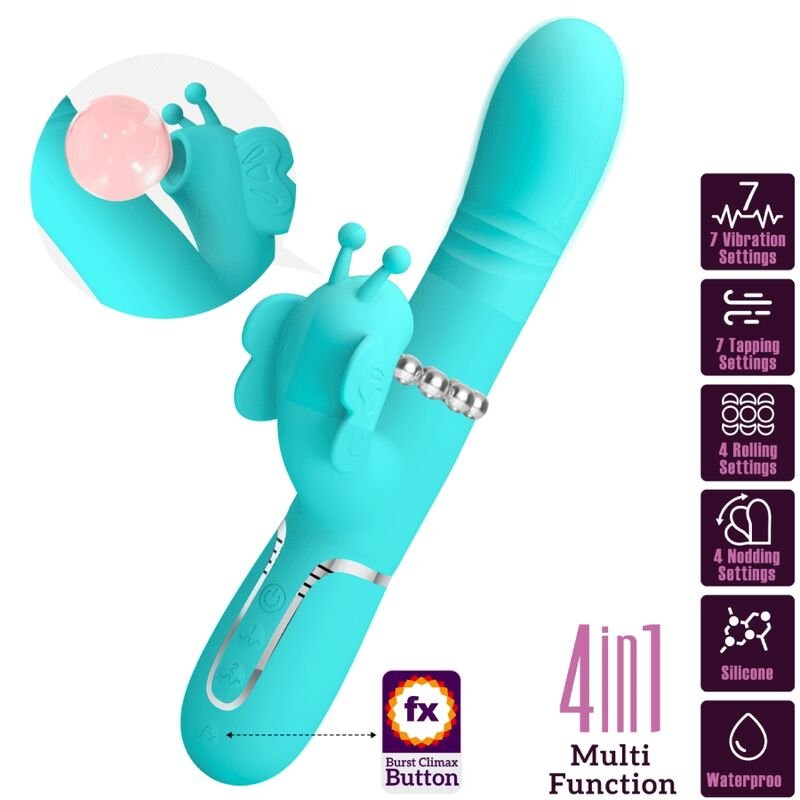 PRETTY LOVE - VIBRADOR COELHO MULTIFUNÇÕES 4 EM 1 BUTTERFLY AQUA VERDE - Image 4