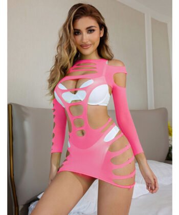 Visão alternativa de SUBBLIME - 952273 VESTIDO MANGA LONGA COM REDE ELSTICA ROSA TAMANHO ÚNICO