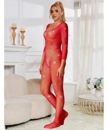 Visão alternativa de SUBBLIME - 952419 BODYSTOCKING DE REDE COM DIAMANTES MANGA LONGA VERMELHO XS/M
