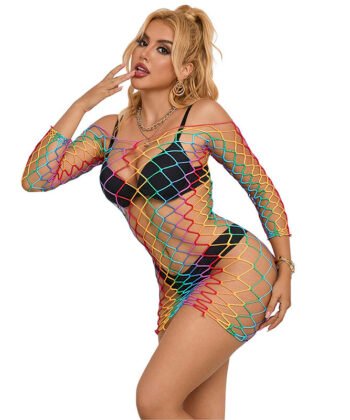 SUBBLIME - 952426 RAINBOW MANGA LONGA FISHNET VESTIDO TAMANHO ÚNICO