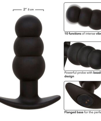 CALEXOTICS - ROCK BOTTOM PLUG ANAL COM ESFERAS 10 VIBRAÇÕES SILICONE PRETO