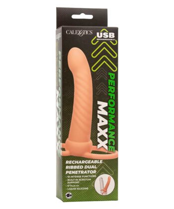 CALEXOTICS - MAXX RIBBED DUAL PENETRATOR 10 VIBRAÇÕES CARNE