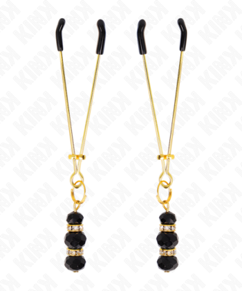 KINK - PINÇAS FINAS DOURADAS COM 3 CONTAS DE VIDRO PRETAS 7 CM - Imagem 5