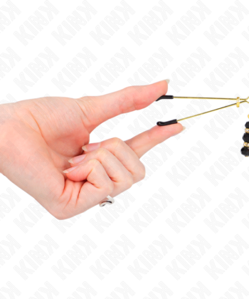 KINK - PINÇAS FINAS DOURADAS COM 3 CONTAS DE VIDRO PRETAS 7 CM - Imagem 3