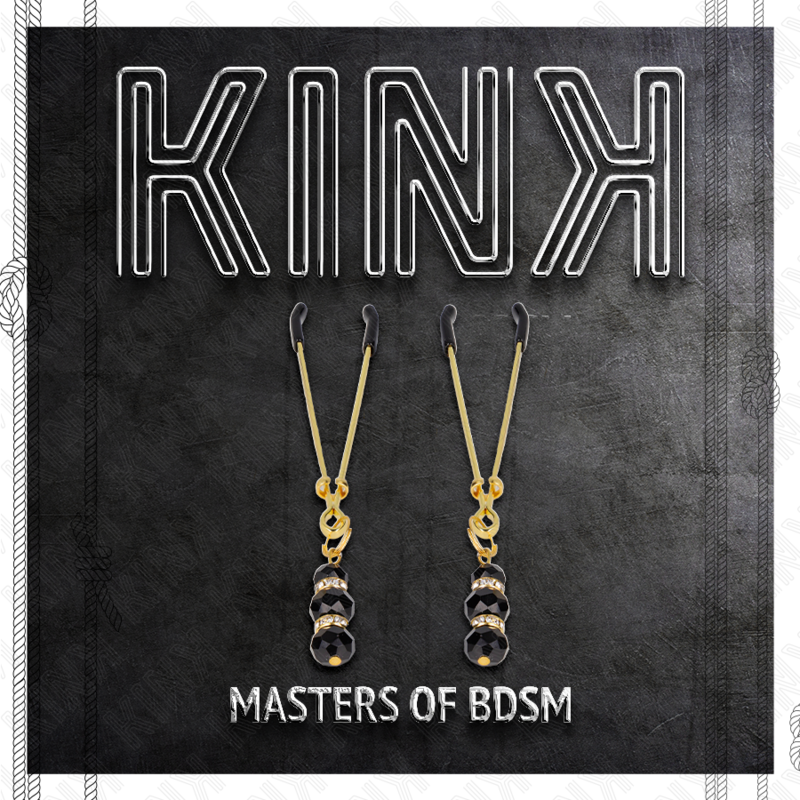 KINK - PINÇAS FINAS DOURADAS COM 3 CONTAS DE VIDRO PRETAS 7 CM - Image 4