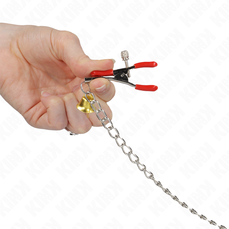 KINK - BELL TRIPLE NIPPLE AND CLIT CAMPS VERMELHO COM CORRENTE 30 CM - Imagem 3