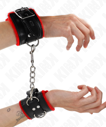 KINK - PULSO FORRO DE PELE COM FUROS QUADRADOS CINTO VERMELHO E PRETO AJUSTÁVEIS 17-29 CM X 6 CM