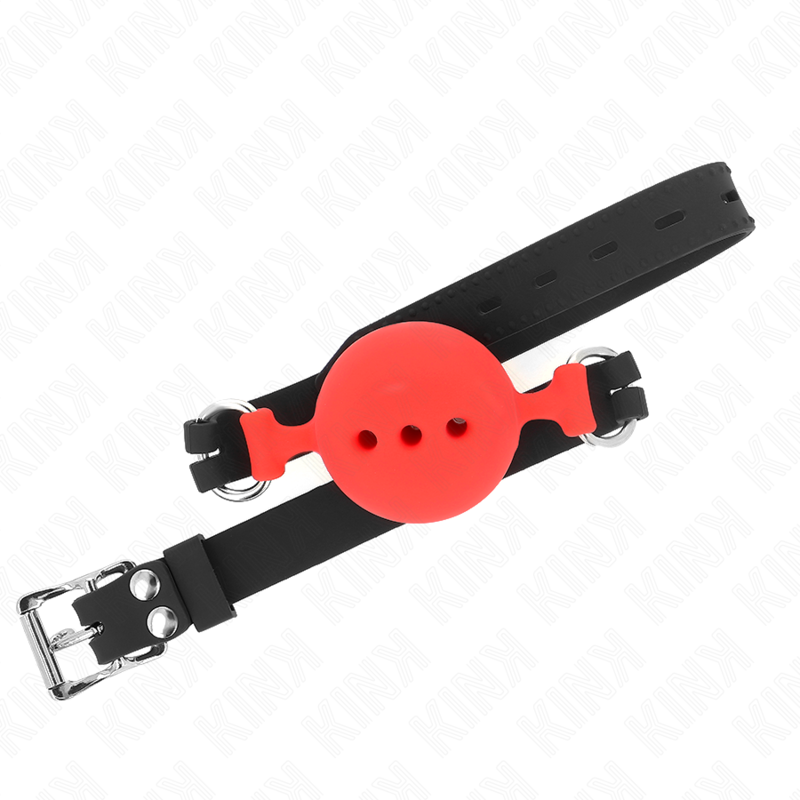 KINK - MORDAÇA COMPLETA DE SILICONE 55 x 2 CM COM BOLA DE 5 CM TAMANHO L VERMELHO AJUSTÁVEL 35-51 CM - Image 4
