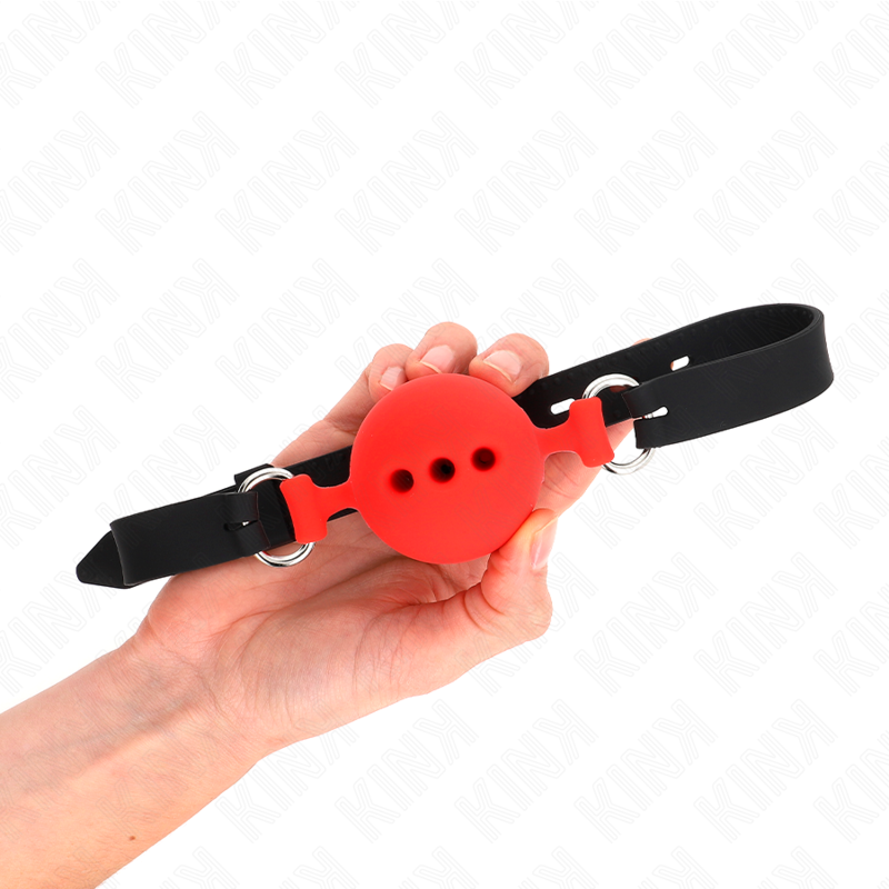 KINK - MORDAÇA COMPLETA DE SILICONE 55 x 2 CM COM BOLA DE 5 CM TAMANHO L VERMELHO AJUSTÁVEL 35-51 CM - Image 5